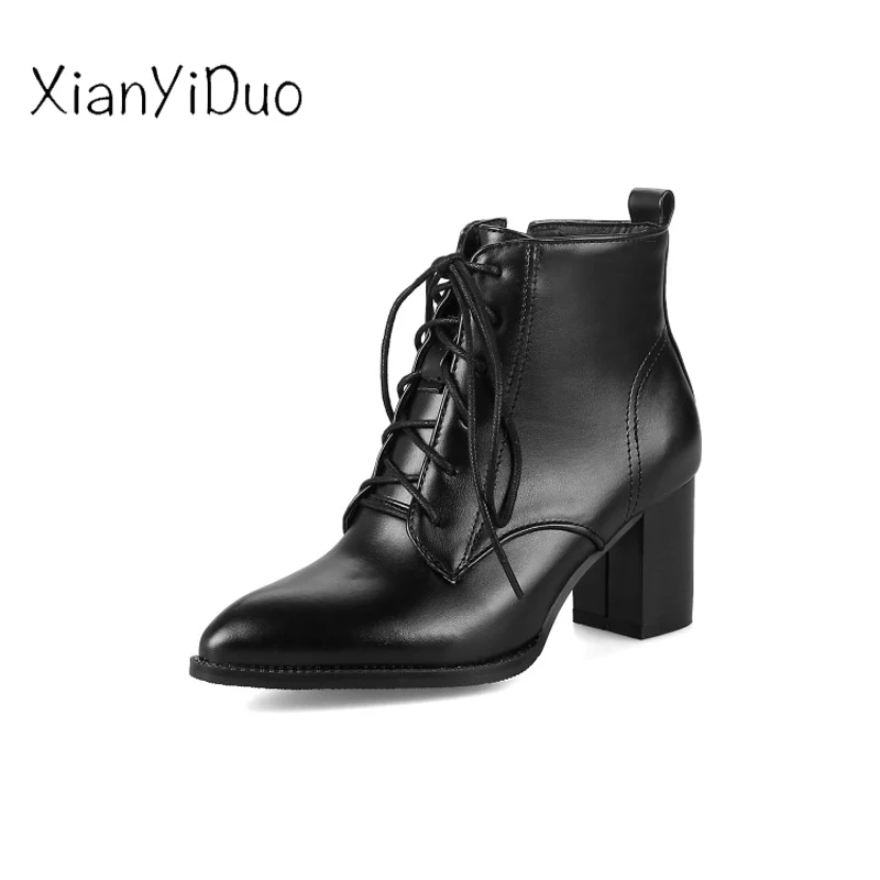 Xianyiduo/2018 весенне-осенняя женская обувь на высоком каблуке ботильоны с острым