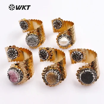 WKT WT-RR025 Wholesale Double Natural Druzy Quart Rings Rhinestone Pave Electroplated Women Jewelry Adjustable
WKT WT-RR025 Wholesale Double Natural Druzy Quart Rings Rhinestone Pave Electroplated Women Jewelry Adjustable