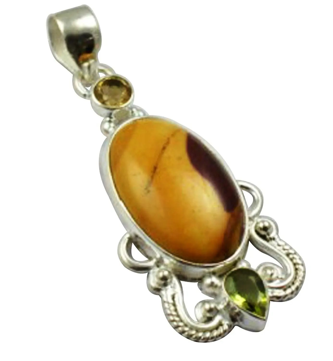 Lovegem Nature Mookaite & Peridot Citrine Pendant 925 Sterling Silver 53 mm MHBAP4529 | Украшения и аксессуары