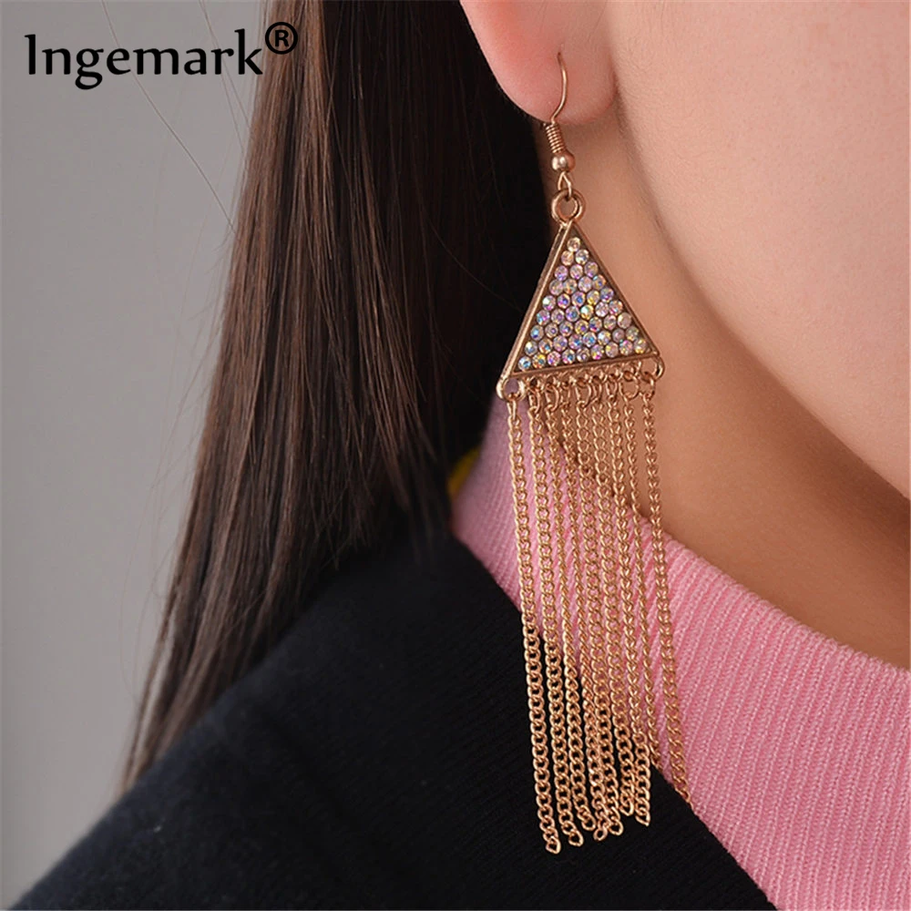 Ingemark Boho Crystal Long Tassel Earring Women Charm Geometric Triangle Colorful Shiny Rhinestone Dangle Earring Bridal Jewelry
Ingemark Boho Crystal Long Tassel Earring Women Charm Geometric Triangle Colorful Shiny Rhinestone Dangle Earring Bridal Jewelry