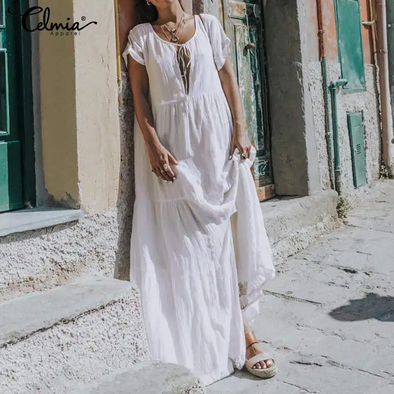 2019 Summer Dress Celmia Women Sexy Short Sleeve Lace Up Pleated Long Shirt Dresses Casual Loose Bohemian Beach Vestidos S-5XL
2019 Summer Dress Celmia Women Sexy Short Sleeve Lace Up Pleated Long Shirt Dresses Casual Loose Bohemian Beach Vestidos S-5XL
