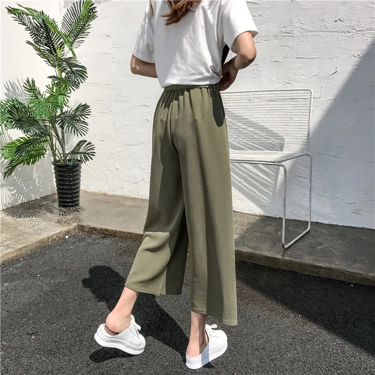 Plus Size - Casual Elastic Waist Loose Wide Leg Pants Preppy Style Trousers Female Palazzo Pants (Us 18W-20W)