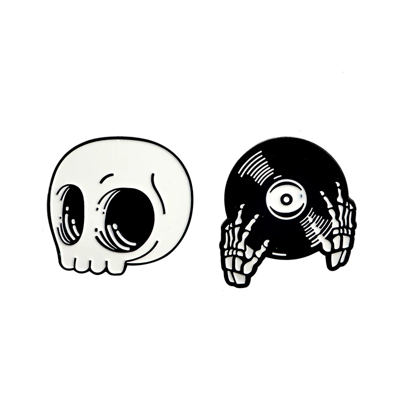 Skeleton Disc Pin White Black Hand Enamel Metal Brooch Personality Dress Backpack Trendy Jewelry Accessories Gift | Украшения и