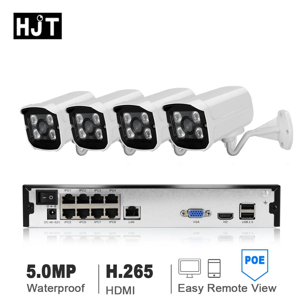 

HJT H.265 5.0MP POE 4CH/8CH NVR Kit CCTV System IP Camera IR IP66 Outdoor Weatherproof Video Security Surveillance Set P2P Alarm