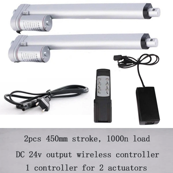 DC brush motor door actuator with 18inch/450mm stroke, 1000N/100kgs load linear actuator with 1 for 2 type wireless controller
DC brush motor door actuator with 18inch/450mm stroke, 1000N/100kgs load linear actuator with 1 for 2 type wireless controller