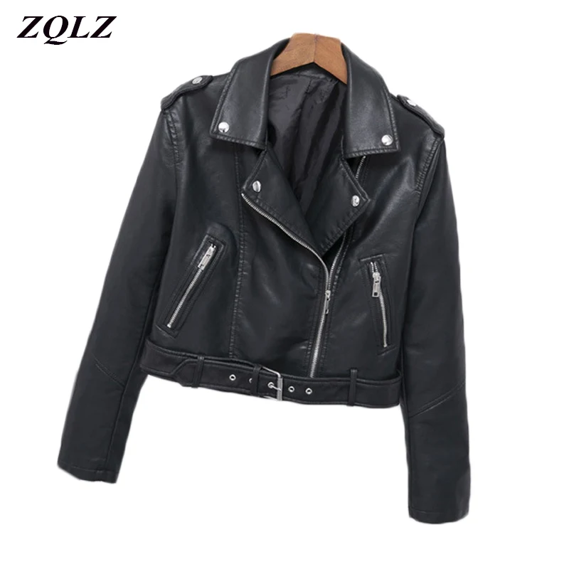 Zqlz Women Motorcycle Leather Jacket Coat Fashion Turn-down Collar Zipper Faux Pu Leather Jacket Female Spring Autumn Jackets 
Zqlz Women Motorcycle Leather Jacket Coat Fashion Turn-down Collar Zipper Faux Pu Leather Jacket Female Spring Autumn Jackets