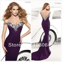 Gorgeous Purple Rhinestone Backless Off The Shoulder Mermaid Pageant Celebrity Evening Gown Dresses Chiffon A1909