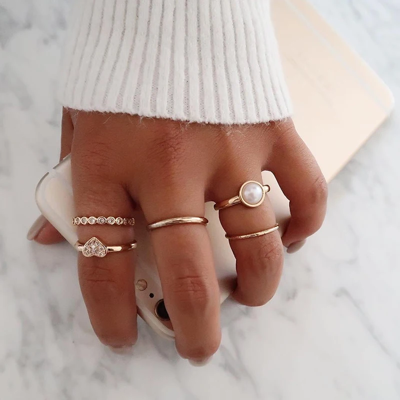 Retro Heart Shaped Crystal Round Pearl Opening Joint Gold Rings Women Simple Ball Party Jewelry Accessories Female Ring Set
Retro Heart Shaped Crystal Round Pearl Opening Joint Gold Rings Women Simple Ball Party Jewelry Accessories Female Ring Set