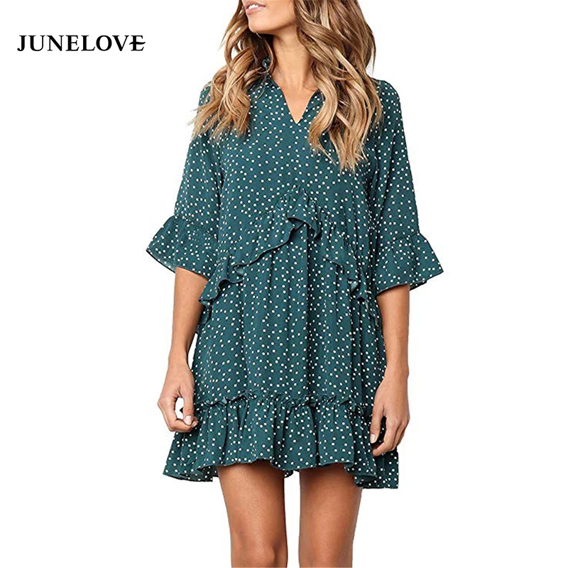 JuneLove Vintage Summer V Neck Women Boho Dress Polka Dots Print Causal Loose Short Sleeve Elegant Vintage Ruffle Beach Dress
JuneLove Vintage Summer V Neck Women Boho Dress Polka Dots Print Causal Loose Short Sleeve Elegant Vintage Ruffle Beach Dress