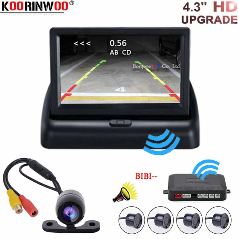 Koorinwoo Wireless 4 Parking Sensors Black Radar Alarm Car Auto CCD Reverse Rear view camera 4.3 inch Foldable Monitor System
Koorinwoo Wireless 4 Parking Sensors Black Radar Alarm Car Auto CCD Reverse Rear view camera 4.3 inch Foldable Monitor System