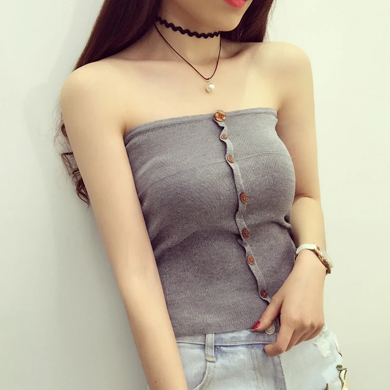 Girls Knitted Solid Elastic Buttons Tube Tops Girl Knitting Sleeveless Cropped Tees Elastic Tubes Crop Tops For Woman
Girls Knitted Solid Elastic Buttons Tube Tops Girl Knitting Sleeveless Cropped Tees Elastic Tubes Crop Tops For Woman