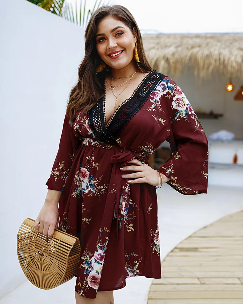 Plus Size Dress Floral Print Dress Women Summer Beach Dresses Long Sleeve Xxxl Xxxxl Lace V Neck Sexy Zomerjurk Dames 2019
Plus Size Dress Floral Print Dress Women Summer Beach Dresses Long Sleeve Xxxl Xxxxl Lace V Neck Sexy Zomerjurk Dames 2019
