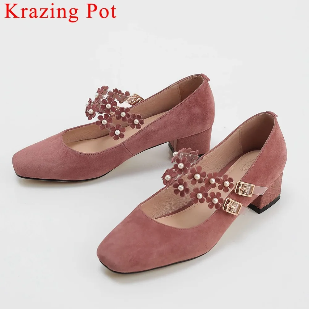 Krazing pot new kid suede flowers perals decoration beauty girls med heels buckle strap square toe dating dancer jelly shoes L82
Krazing pot new kid suede flowers perals decoration beauty girls med heels buckle strap square toe dating dancer jelly shoes L82