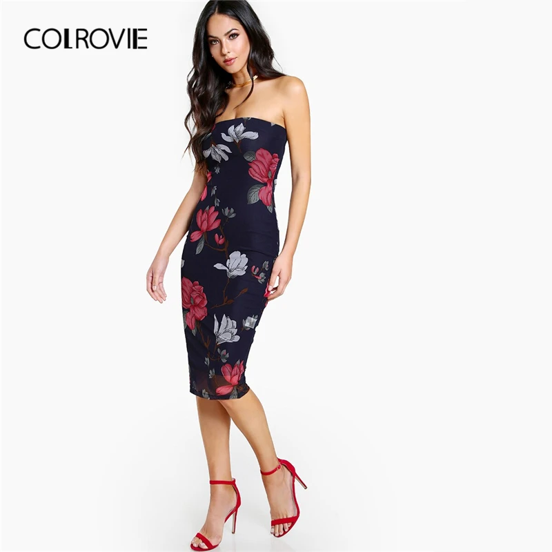 COLROVIE Navy Floral Print Bandeau Bodycon Midi Party Tube Dress Women 2019 Summer Sleeveless Sheath Elegant Party Dresses
COLROVIE Navy Floral Print Bandeau Bodycon Midi Party Tube Dress Women 2019 Summer Sleeveless Sheath Elegant Party Dresses