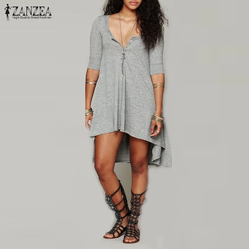 ZANZEA Women Casual Loose Mini Dress 2019 Autumn Elegant Sexy V Neck Half Sleeve Asymmetrical Buttons Solid Vestidos Plus Size
ZANZEA Women Casual Loose Mini Dress 2019 Autumn Elegant Sexy V Neck Half Sleeve Asymmetrical Buttons Solid Vestidos Plus Size