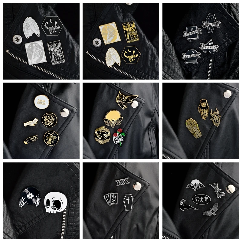 QIHE JEWELRY 2~5pcs/set Goth pins Punk pins Brooches for men Dark lapel pins Skull Devil Bat Coffin Skeleton Gothic jewelry
QIHE JEWELRY 2~5pcs/set Goth pins Punk pins Brooches for men Dark lapel pins Skull Devil Bat Coffin Skeleton Gothic jewelry