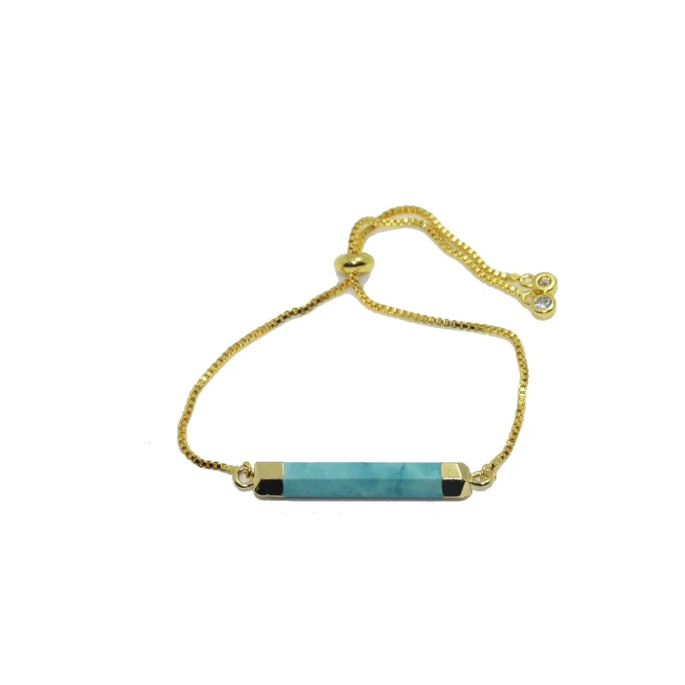 Faceted Natural Gem stone connector bracelet girl little blue vein crystal quartz hexagonal column green howlite women | Украшения и
