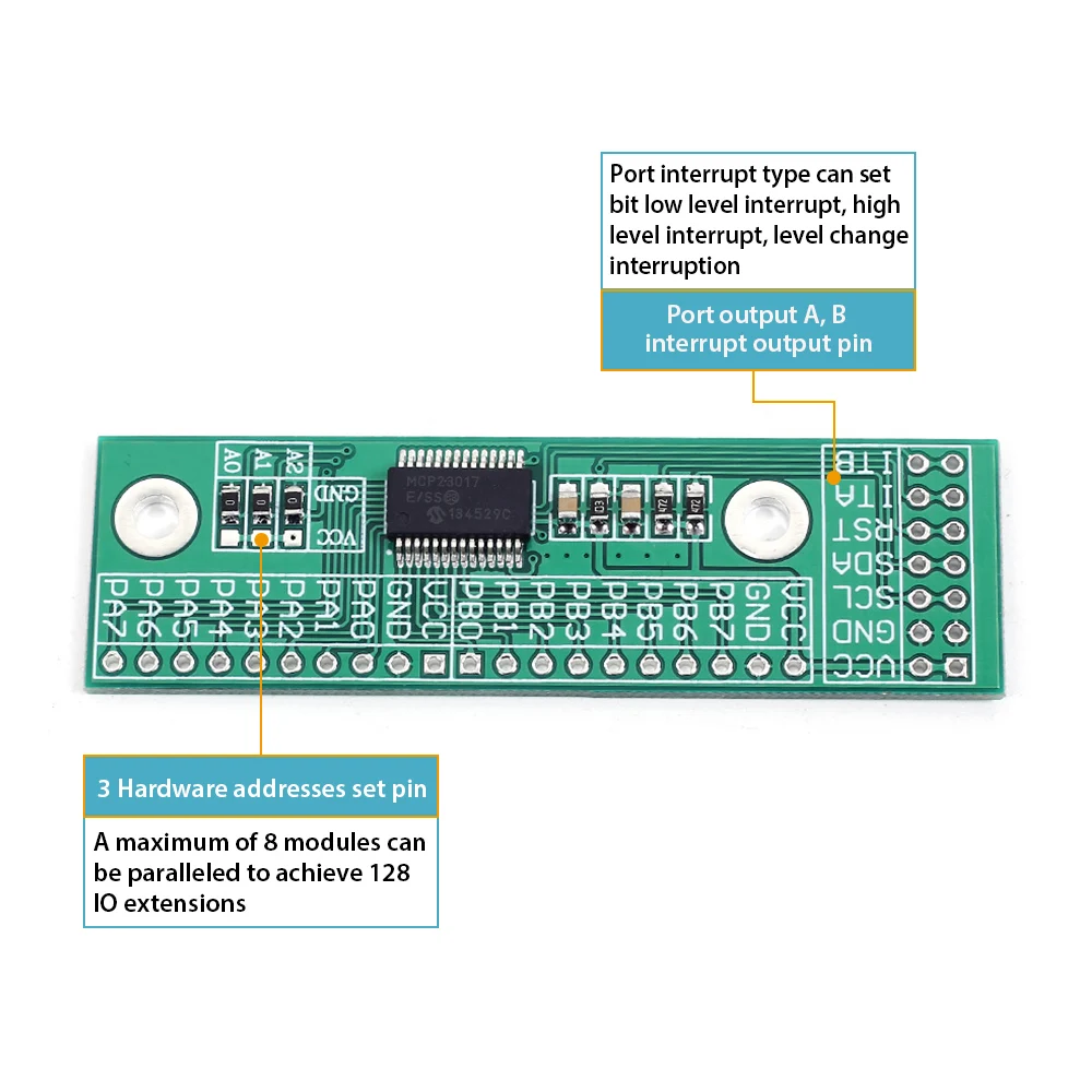 Details about   MCP23017 16-bit I/O I2C Interface Pin Board IIC to GIPO Convert Extension Module 