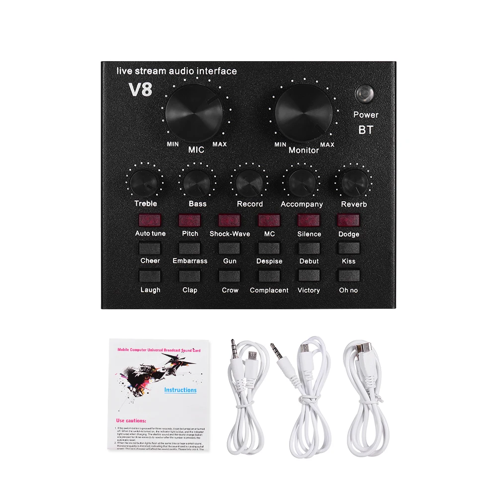 External Audio Mixing Sound Card USB Audio Interface BT Connection with Multiple Sound Effects Built-in Battery for Recording
External Audio Mixing Sound Card USB Audio Interface BT Connection with Multiple Sound Effects Built-in Battery for Recording