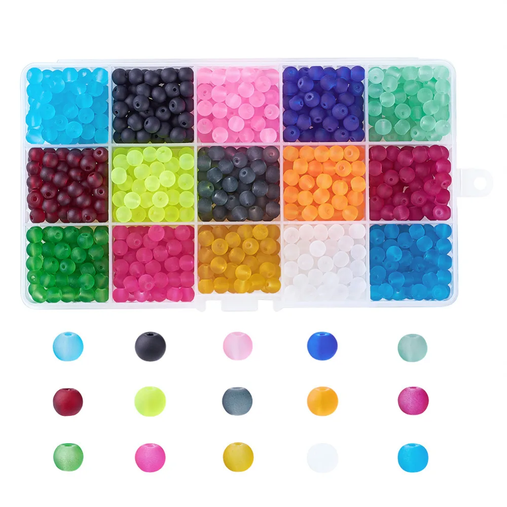 1Box 15 Color Transparent Glass Beads, Frosted, Dyed, Round, Mixed Color, 6mm, Hole: 1.3~1.6mm; about 40pcs/color, 600pcs/box
1Box 15 Color Transparent Glass Beads, Frosted, Dyed, Round, Mixed Color, 6mm, Hole: 1.3~1.6mm; about 40pcs/color, 600pcs/box
