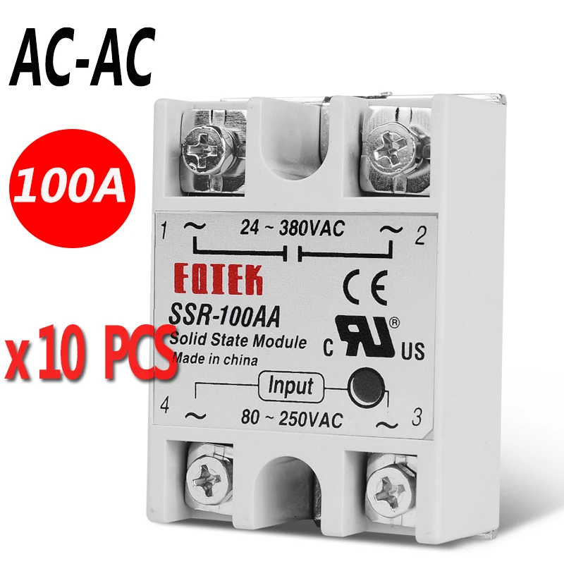 Однофазное твердотельное реле AA SSR-100AA, AC-AC SSR 80-250 В переменного тока на 24-В переменного тока, 10 шт.
Однофазное твердотельное реле AA SSR-100AA, AC-AC SSR 80-250 В переменного тока на 24-В переменного тока, 10 шт.