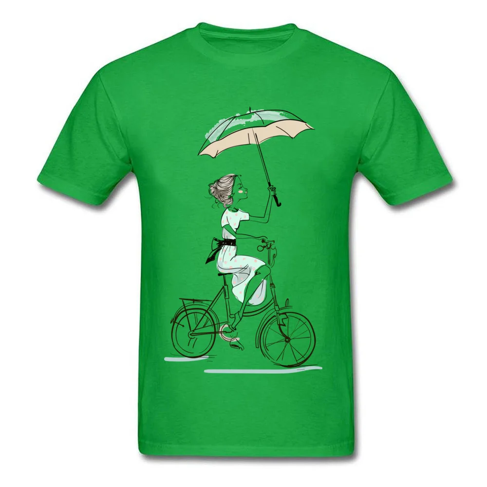 umbrellas girl riding a bicycle Fitted Men T Shirts Crewneck Short Sleeve All Cotton Tops & Tees Fitness Tight Tees umbrellas girl riding a bicycle green