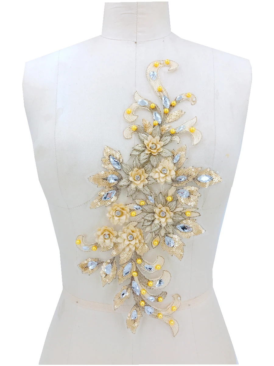sew on rhinestones light yellow lace applique sew on trim patches 38*16cm for dress DIY accessories
sew on rhinestones light yellow lace applique sew on trim patches 38*16cm for dress DIY accessories