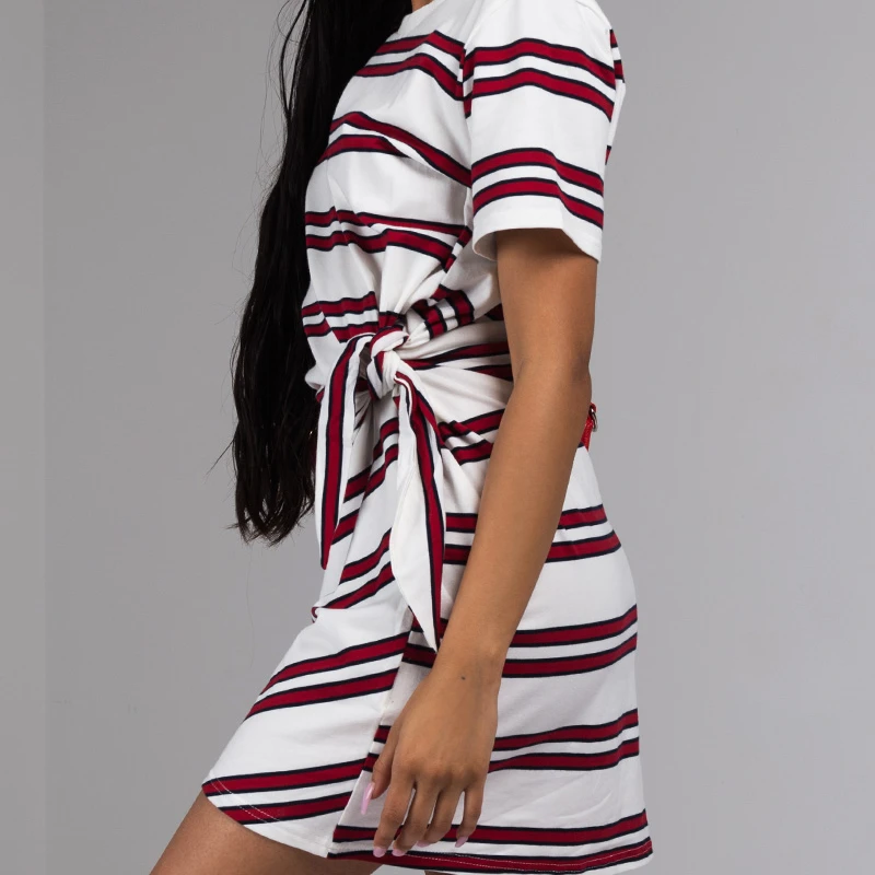 AKIRA Women's Striped Wrap Tie Waist Mini Cotton Knit Tshirt Dress (1)