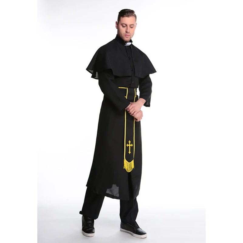 Black Men Jesus Missionary Costume Priest Christian Suits Male Nun Drama Clergyman Adults Carnival Cosplay Clothing Men Costumes (9)