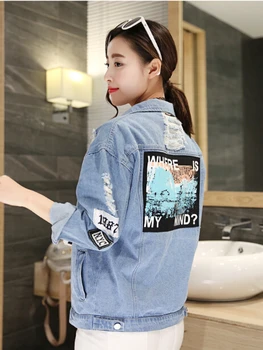 The New Spring 2018 European and American High-quality Denim Jacket Hole Large size Women's Denim Jacket student Letter Jackets
The New Spring 2018 European and American High-quality Denim Jacket Hole Large size Women's Denim Jacket student Letter Jackets