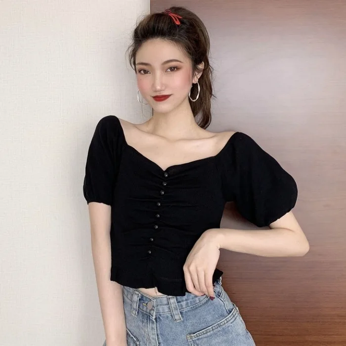 Summer New Women's Wear 100 Sets Of Pure-color Bubble Sleeve Short Clavicle Jacket, Body-shaping Bottom Short-sleeve Knitted Swe
Summer New Women's Wear 100 Sets Of Pure-color Bubble Sleeve Short Clavicle Jacket, Body-shaping Bottom Short-sleeve Knitted Swe