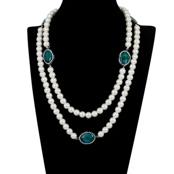 pearl jewelry rhinestone paved oval green blue stone connector charm roud pearl beads beaded stand long necklace for women 
pearl jewelry rhinestone paved oval green blue stone connector charm roud pearl beads beaded stand long necklace for women