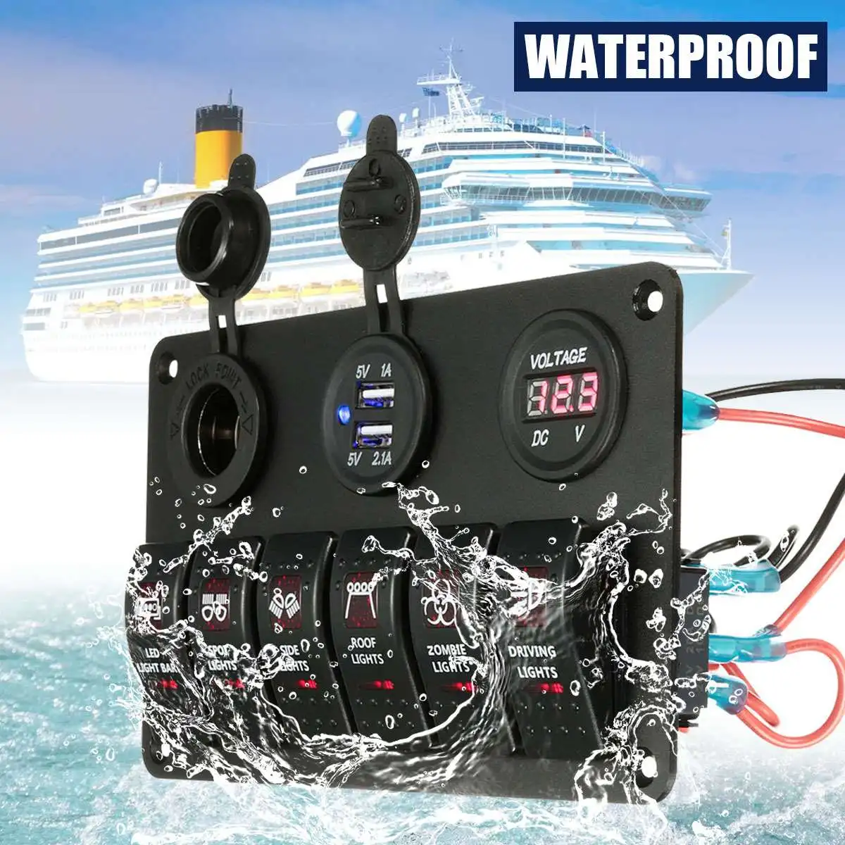6 Gang Boat Marine Laser Red LED Rocker Switch Panel Circuit USB Charger Socket Waterproof 
6 Gang Boat Marine Laser Red LED Rocker Switch Panel Circuit USB Charger Socket Waterproof