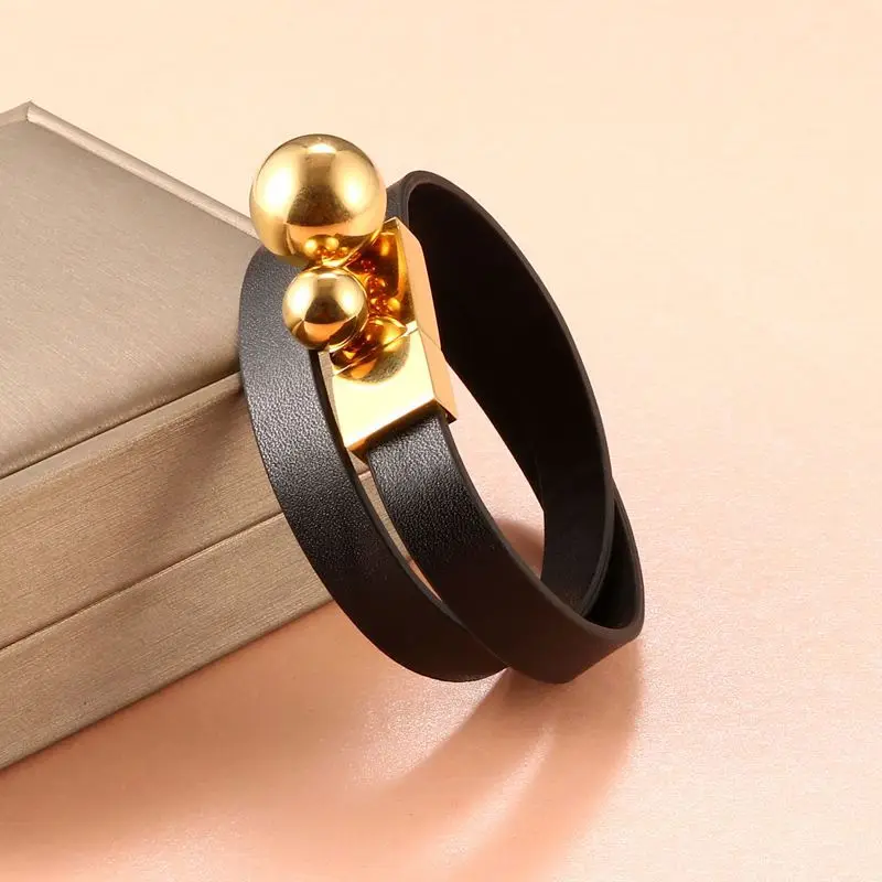 Punk Style Leather Bracelets Bangles Charm Vintage Black Gold Beads Bracelet for Men Women Wrap Bangle Party Jewelry Gifts
Punk Style Leather Bracelets Bangles Charm Vintage Black Gold Beads Bracelet for Men Women Wrap Bangle Party Jewelry Gifts
