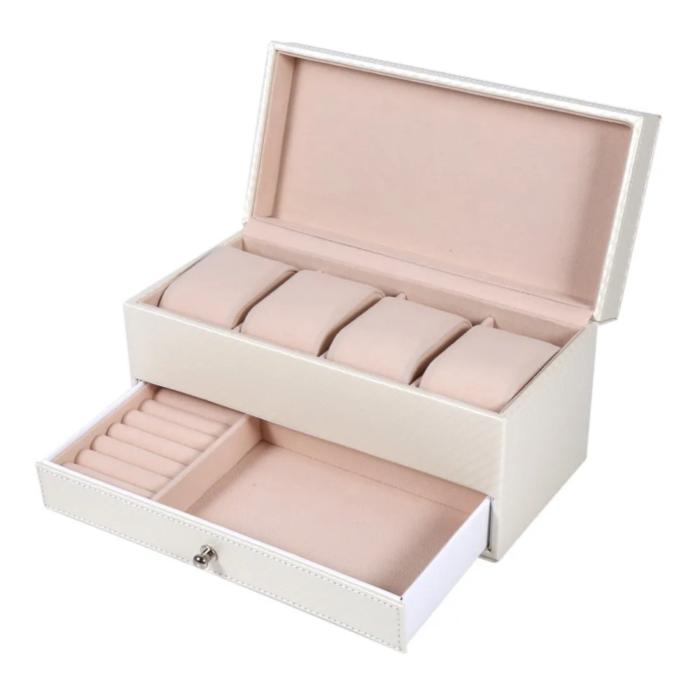 4 Slot Leather Watch Storage Box Case With Drawer Jewelry Organizer Container for Rings Bracelet Display Holder Case
4 Slot Leather Watch Storage Box Case With Drawer Jewelry Organizer Container for Rings Bracelet Display Holder Case
