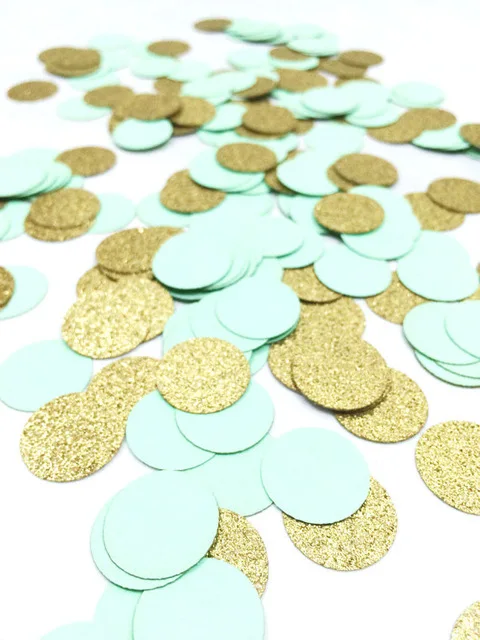 Фото Мятно зеленый и золотой блестящий конфетти | Круглый Декор для - купить
