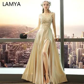 LAMYA Elegant Gold Side Slit Satin Long Evening Dress Appliques Banquet Prom Party Dresses Plus Size vestido de festa
LAMYA Elegant Gold Side Slit Satin Long Evening Dress Appliques Banquet Prom Party Dresses Plus Size vestido de festa