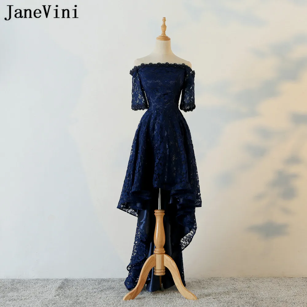 navy blue high low bridesmaid dresses