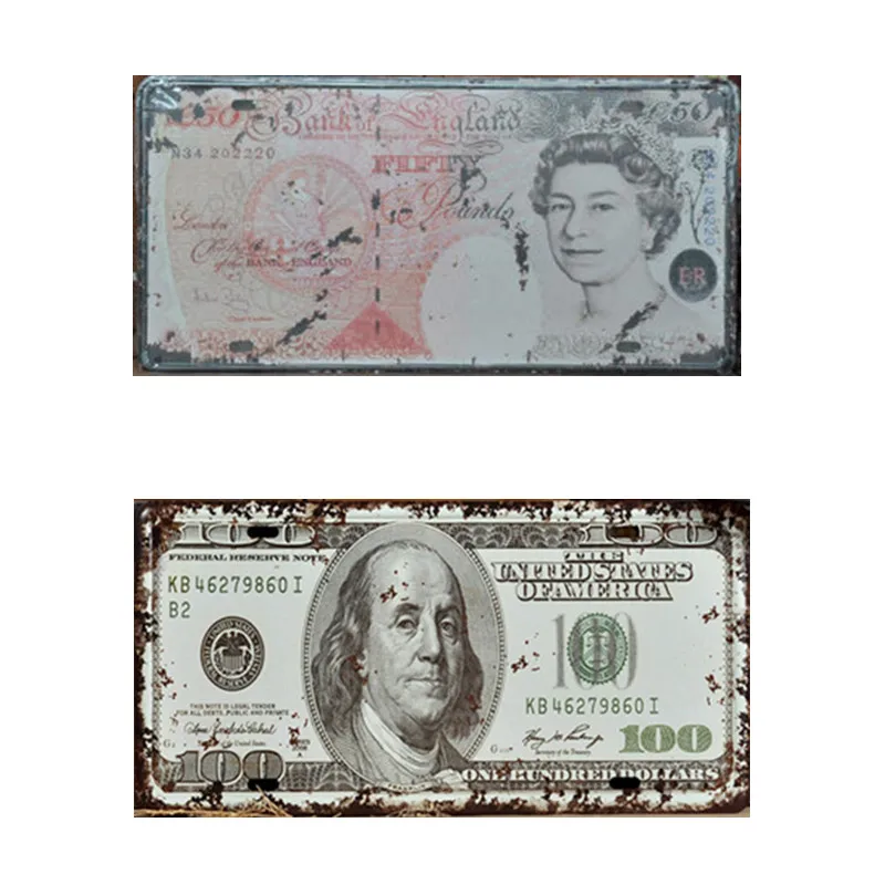 License Plate USA Dollar & Pound Vintage Metal tin sign Plaque Metal Decorative Vintage Wall art Craft Painting 15*30cm
License Plate USA Dollar & Pound Vintage Metal tin sign Plaque Metal Decorative Vintage Wall art Craft Painting 15*30cm