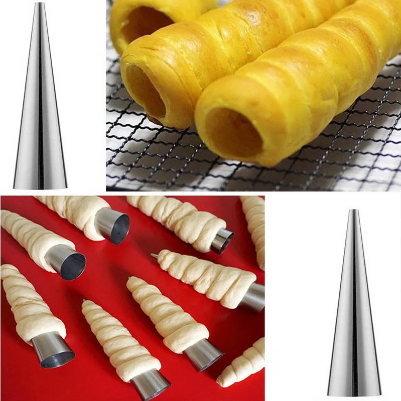 

Urijk 5Pcs Cream Horn Moulds DIY Baking Cones Spiral Baked Croissants Tubes Horn Pastry Roll Cake Mold Stainless Steel