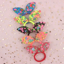 2019 hot Moda Pano padrão de crisântemo Selvagem orelhas de Coelho Bandas meninas Elastic Cabelo acessórios de cabelo para as mulheres Cabeça corda 1 pcs(China)
