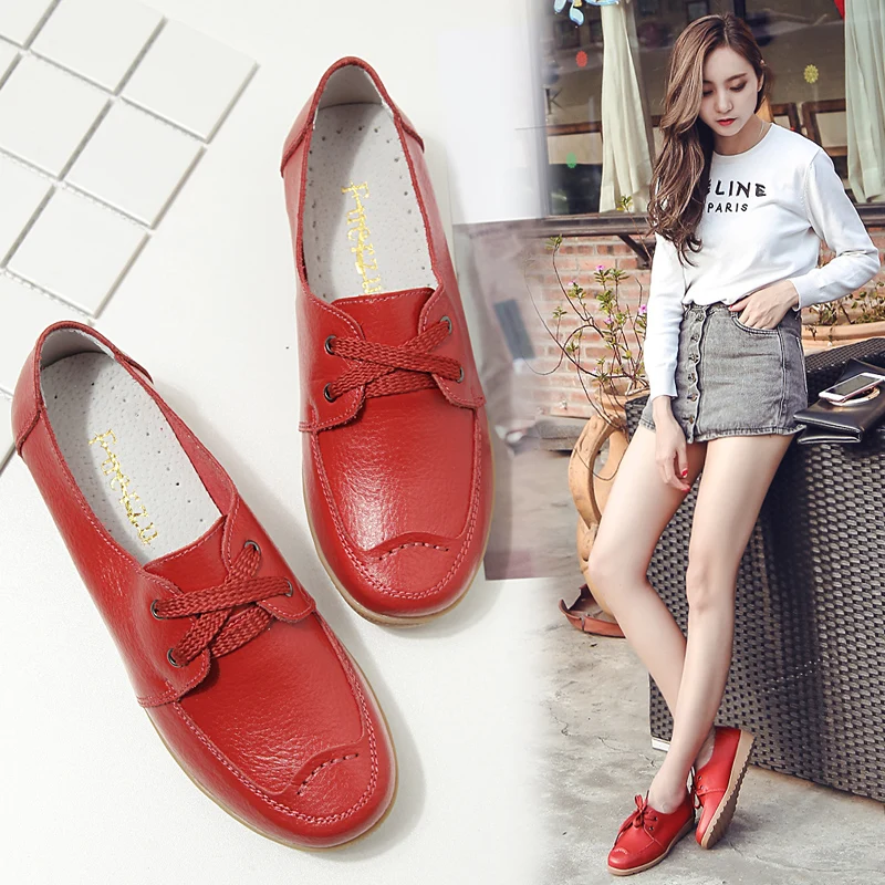 Women Casual Shoes Genuine Leather Lace up Moccains Round Toe Rubber Sole Boat Shoes Flats Women Retro Ballet Flat Shoes
Women Casual Shoes Genuine Leather Lace up Moccains Round Toe Rubber Sole Boat Shoes Flats Women Retro Ballet Flat Shoes