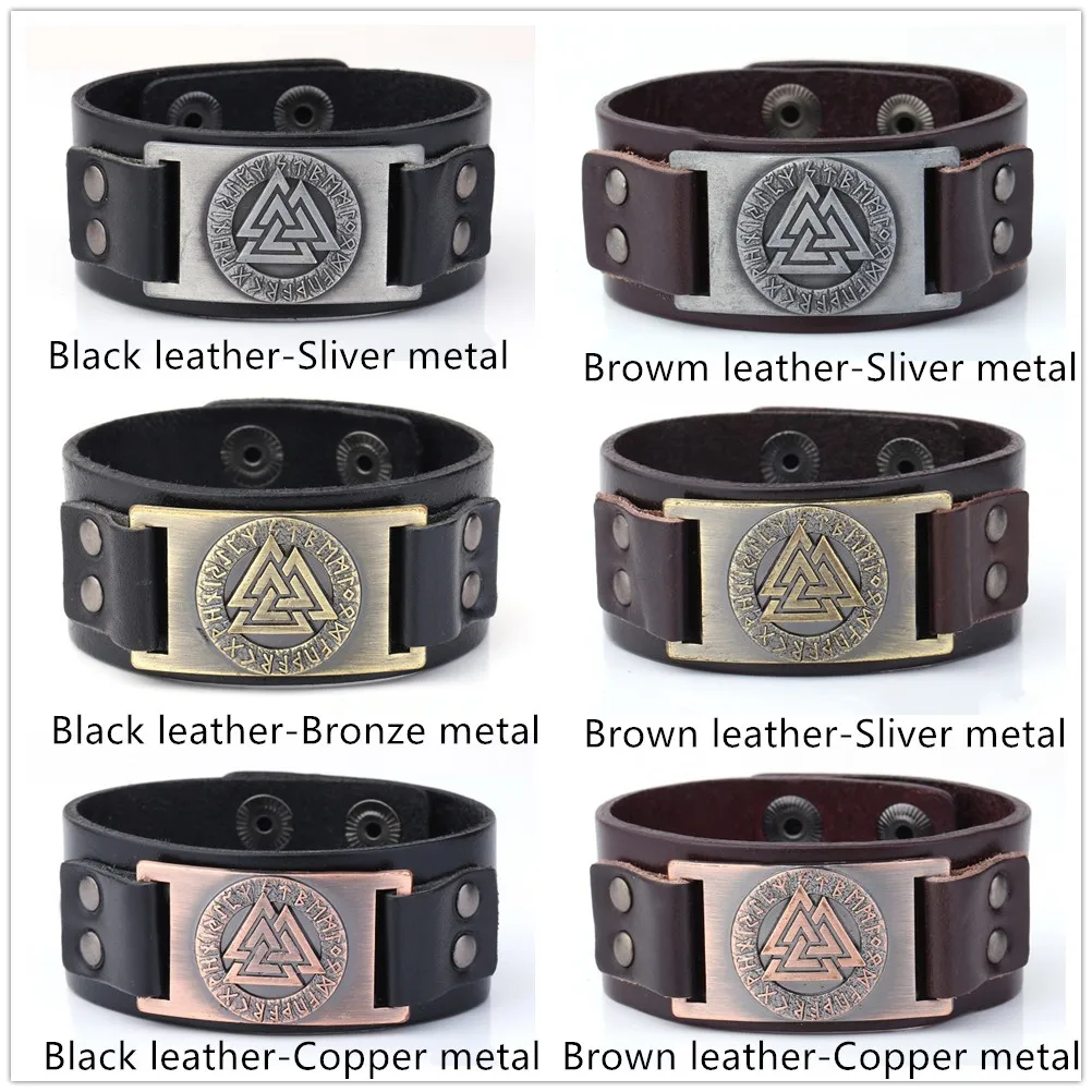 Skyrim Punk Leather Bracelet With Viking Runes Totem Metal Crafts Connector Charms Adjustable Vintage Wristband Leather Bracelet 10