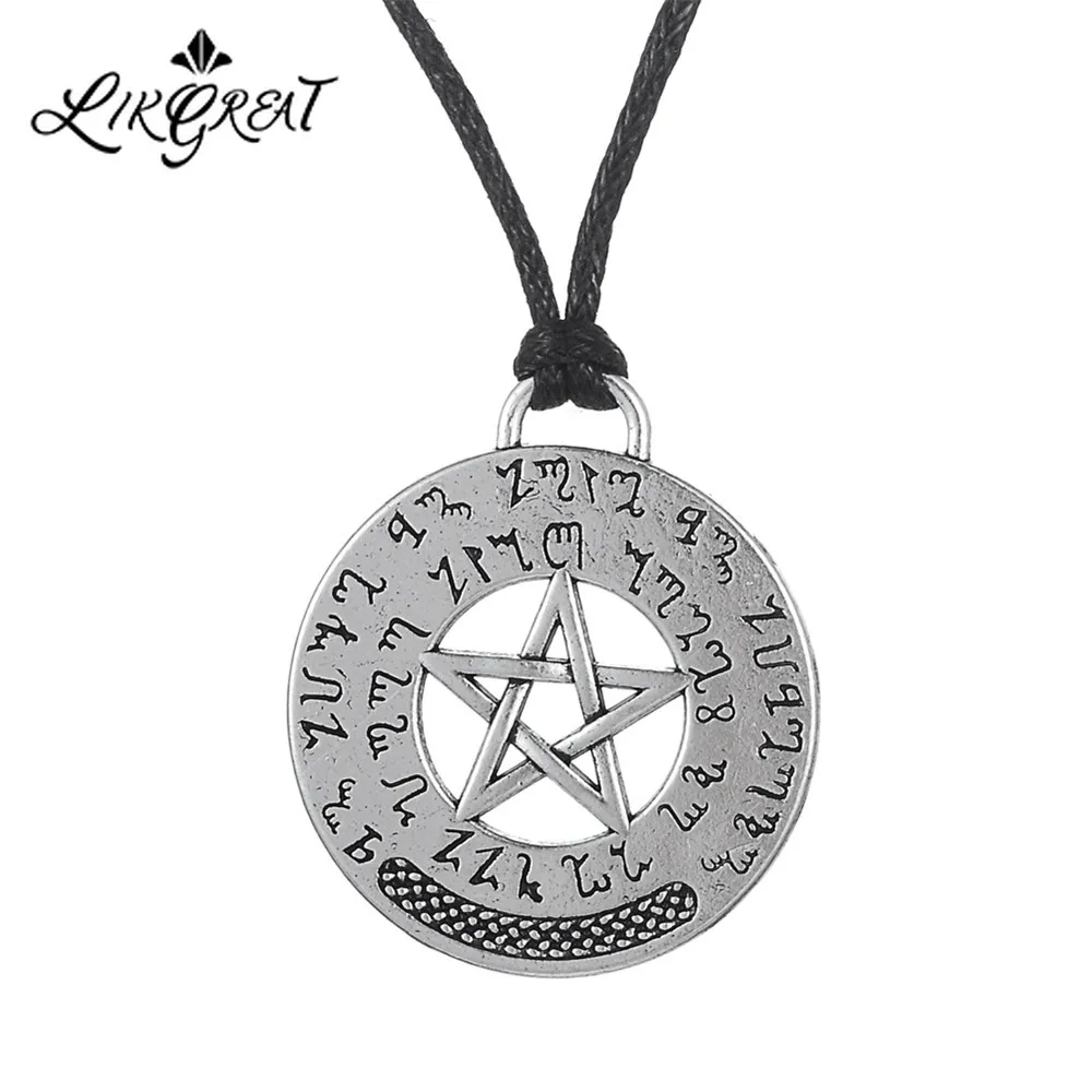LIKGREAT Antique Silver Pentacle Pentagram Round Pendant Necklace Pagan Wicca Jewelry Cord Rope Chain Necklace Amulet Jewelry
LIKGREAT Antique Silver Pentacle Pentagram Round Pendant Necklace Pagan Wicca Jewelry Cord Rope Chain Necklace Amulet Jewelry