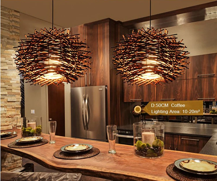 Art Deco Led Hand Made Bine Pendant Light Wood pendant Lights 220v E27 Bird Nest Cage Pendant Lamp For Resturant Home (21)