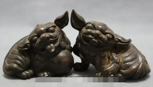 S5300 Folk Chinese Bronze Expel Evil FengShui Foo Fu Dog Lion Beast Ball Statue Pair
S5300 Folk Chinese Bronze Expel Evil FengShui Foo Fu Dog Lion Beast Ball Statue Pair
