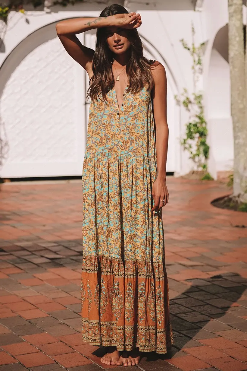 spell delirium maxi dress gold