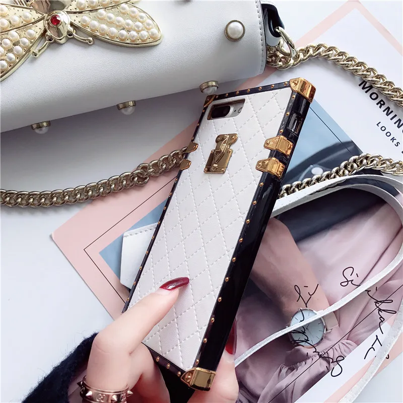 LUDI Europe Geometric Pattern Gold Button PU Phone Case For iphone 7 Case for iphone X 6S 6 8 Plus Back Cover Luxury Fashion 4