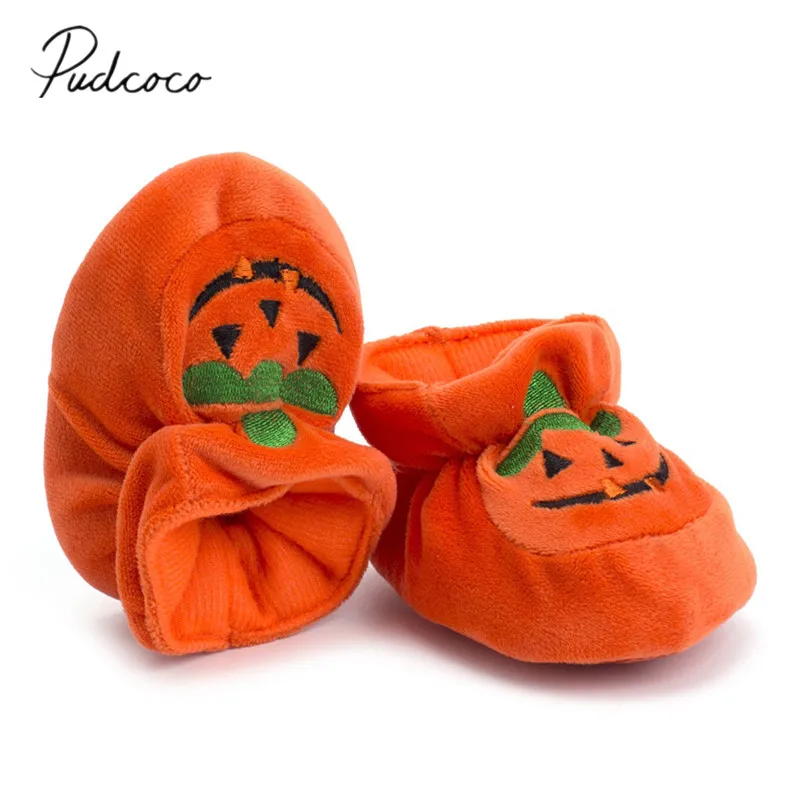 

2018 Brand New Halloween Pumpkin First Walkers Toddler Baby Girls Boys Casual Crib Shoes 0-18M Cotton Elastic Waist Soft Shoes