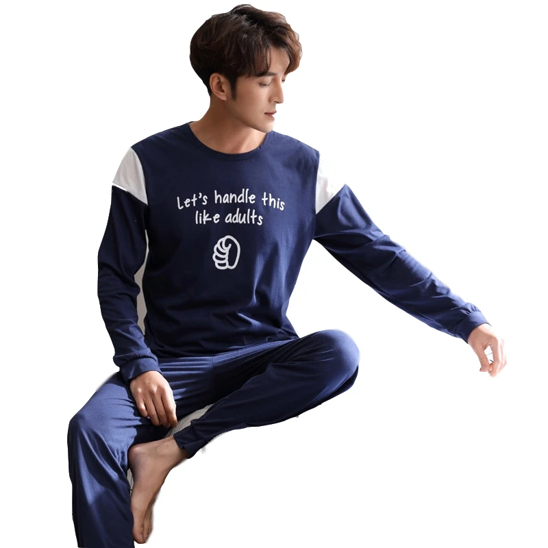 2019 Mens Sleepwear Set Long Sleeve Spring Autumn Male Pajama Men Pure Cotton Pajamas for Leisure Nightwear | Мужская одежда